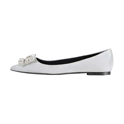 (W) Roger Vivier Flower Strass 'Elegant Buckle Ballet Flats Silver'