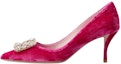 Buy (W) Roger Vivier Kasut Tumit Runcing 'Pink Satin Dan Bunga Strass Slingback' RVW41417620AQPM807