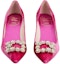 Lookbook (W) Roger Vivier Kasut Tumit Runcing 'Pink Satin Dan Bunga Strass Slingback' RVW41417620AQPM807