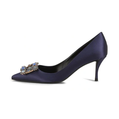 (W) Roger Vivier Flower Strass 'Purple Satin Crystal Buckle'