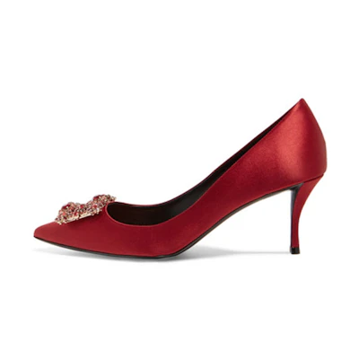 (W) Roger Vivier Flower Strass 'Silk Satin Red High Heel'