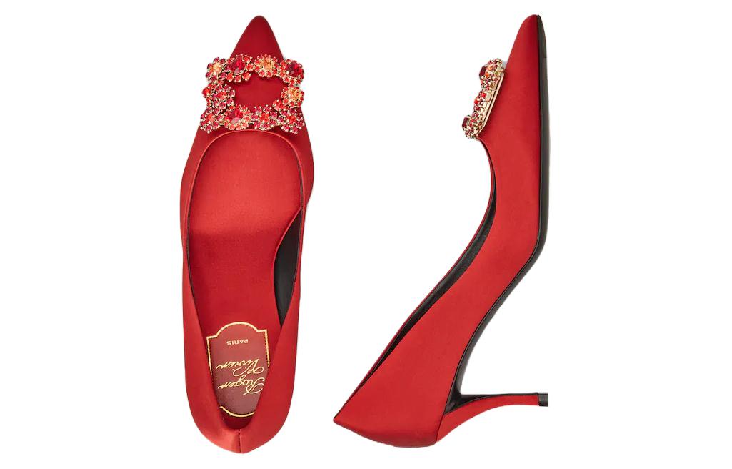 Sizing (W) ロジェヴィヴィエ フラワーストラス サテンレッドハイヒール RVW41417620RS0R602