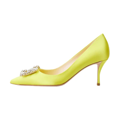 (W) Roger Vivier Flower Strass Buckle High Heels 'Yellow Satin'