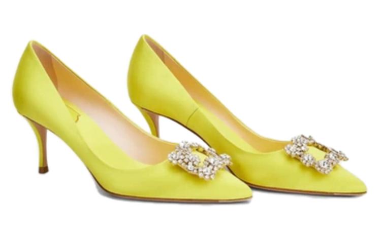 (W) Roger Vivier Flower Strass Buckle High Heels 'Yellow Satin' 圖 3