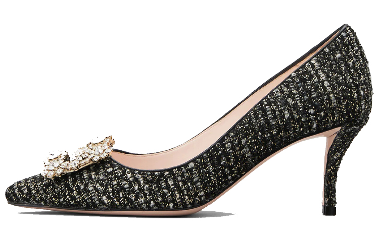 (Women) Roger Vivier Flower Strass Buckle Piping High Heels 'Elegant Black' RVW41428200QGRB999