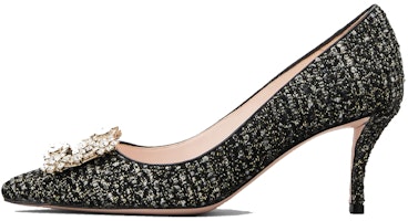 (Women) Roger Vivier Flower Strass Buckle Piping High Heels 'Elegant Black' RVW41428200QGRB999 (Women) Roger Vivier Flower Strass Buckle Piping High Heels 'Elegant Black' RVW41428200QGRB999