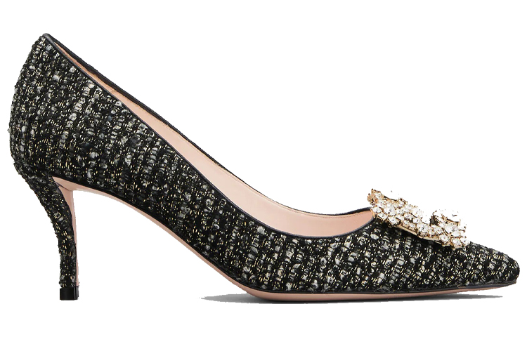 Order (Women) Roger Vivier Flower Strass Buckle Piping High Heels 'Elegant Black' RVW41428200QGRB999