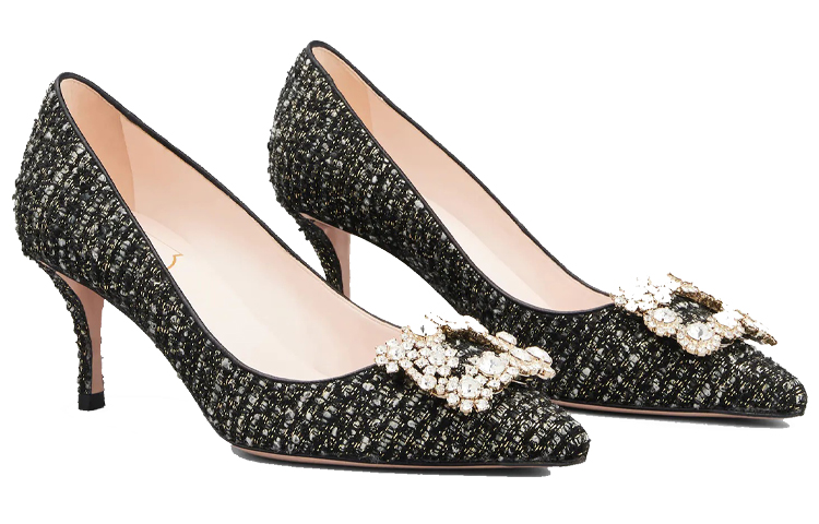 Lookbook (Women) Roger Vivier Flower Strass Buckle Piping High Heels 'Elegant Black' RVW41428200QGRB999