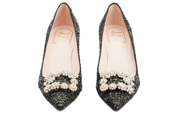 Shop (Women) Roger Vivier Flower Strass Buckle Piping High Heels 'Elegant Black' RVW41428200QGRB999