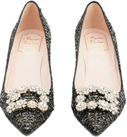 Shop 羅傑·維維亞 (Roger Vivier) 花卉鑽飾扣飾邊 細高跟時尚優雅女鞋 黑色