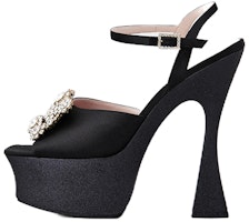 (Women) Roger Vivier Flower Strass Buckle Platform Sandals 'Black Satin' RVW66230280RS0B999 (Women) Roger Vivier Flower Strass Buckle Platform Sandals 'Black Satin' RVW66230280RS0B999