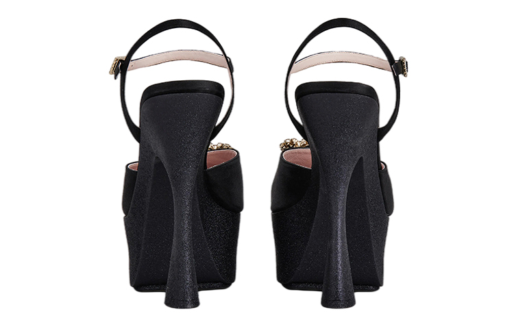 Shop (W) Roger Vivier Flower Strass Gesp Plateau Sandalen ''Zwart Satin'' RVW66230280RS0B999