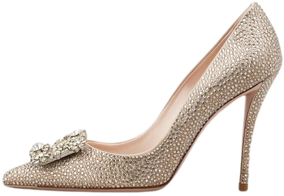 Roger Vivier 花卉水鑽扣環緞面高跟鞋 女款 淺褐色 Buy Roger Vivier 花卉水鑽扣環緞面高跟鞋 女款 淺褐色