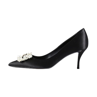 (W) Roger Vivier Flower Strass High Heels 'Black Satin Fashion'