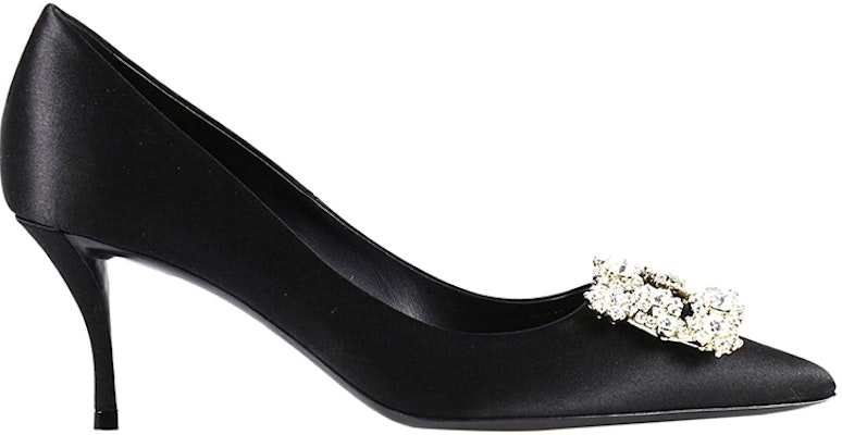 (Women) Roger Vivier Flower Strass High Heels 'Black Satin Fashion' RVW41417620RS0B999 Order (Women) Roger Vivier Flower Strass High Heels 'Black Satin Fashion' RVW41417620RS0B999