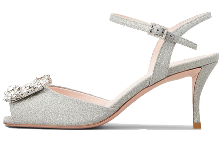 Buy Roger Vivier 花卉水晶扣絲緞高跟鞋 女款 銀色
