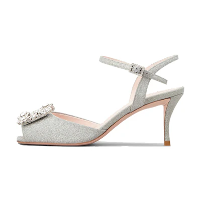 (W) Roger Vivier Flower Strass High Heels 'Silver Satin Buckle'