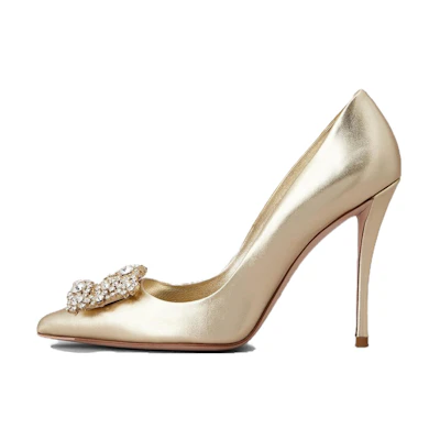 (W) Roger Vivier Flower Strass Leather Mules 'Gold'