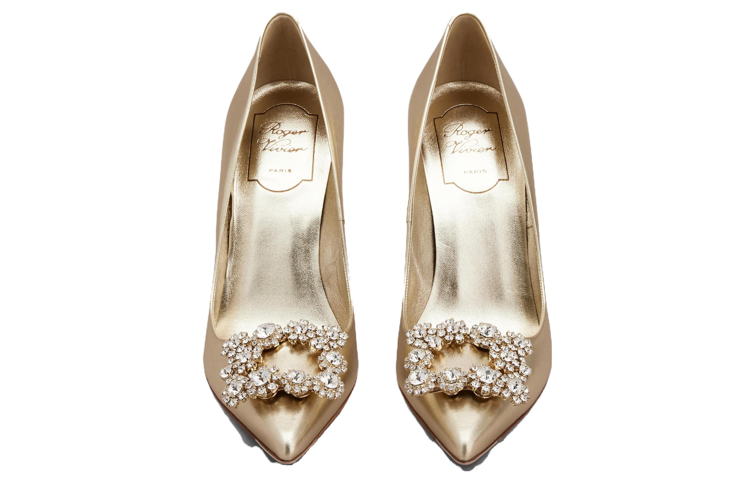 (W) Roger Vivier Flower Strass Leather Mules 'Gold' 圖 3