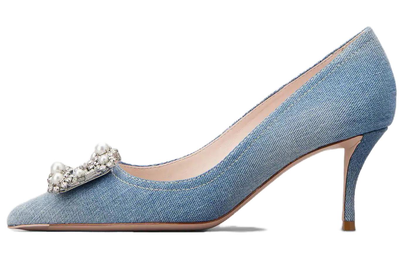 (Women) Roger Vivier Flower Strass Pointed-Toe Slip-On Stiletto 'Blue' RVW41436280JDLU207