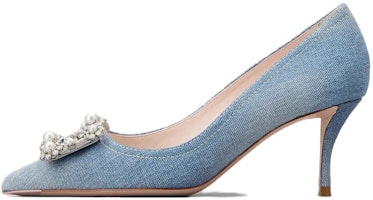 (Women) Roger Vivier Flower Strass Pointed-Toe Slip-On Stiletto 'Blue' RVW41436280JDLU207 (Women) Roger Vivier Flower Strass Pointed-Toe Slip-On Stiletto 'Blue' RVW41436280JDLU207