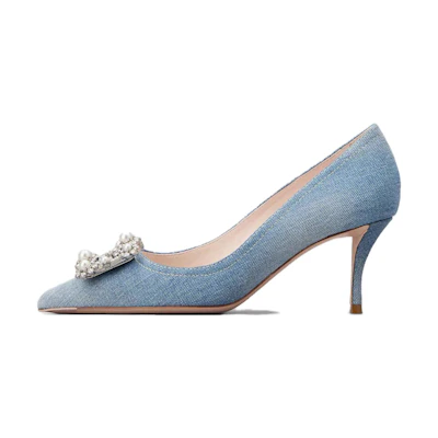 (W) Roger Vivier Flower Strass Pointed-Toe Slip-On Stiletto 'Blue'