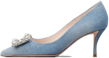 (Women) Roger Vivier Flower Strass Pointed-Toe Slip-On Stiletto 'Blue' RVW41436280JDLU207 (Women) Roger Vivier Flower Strass Pointed-Toe Slip-On Stiletto 'Blue' RVW41436280JDLU207
