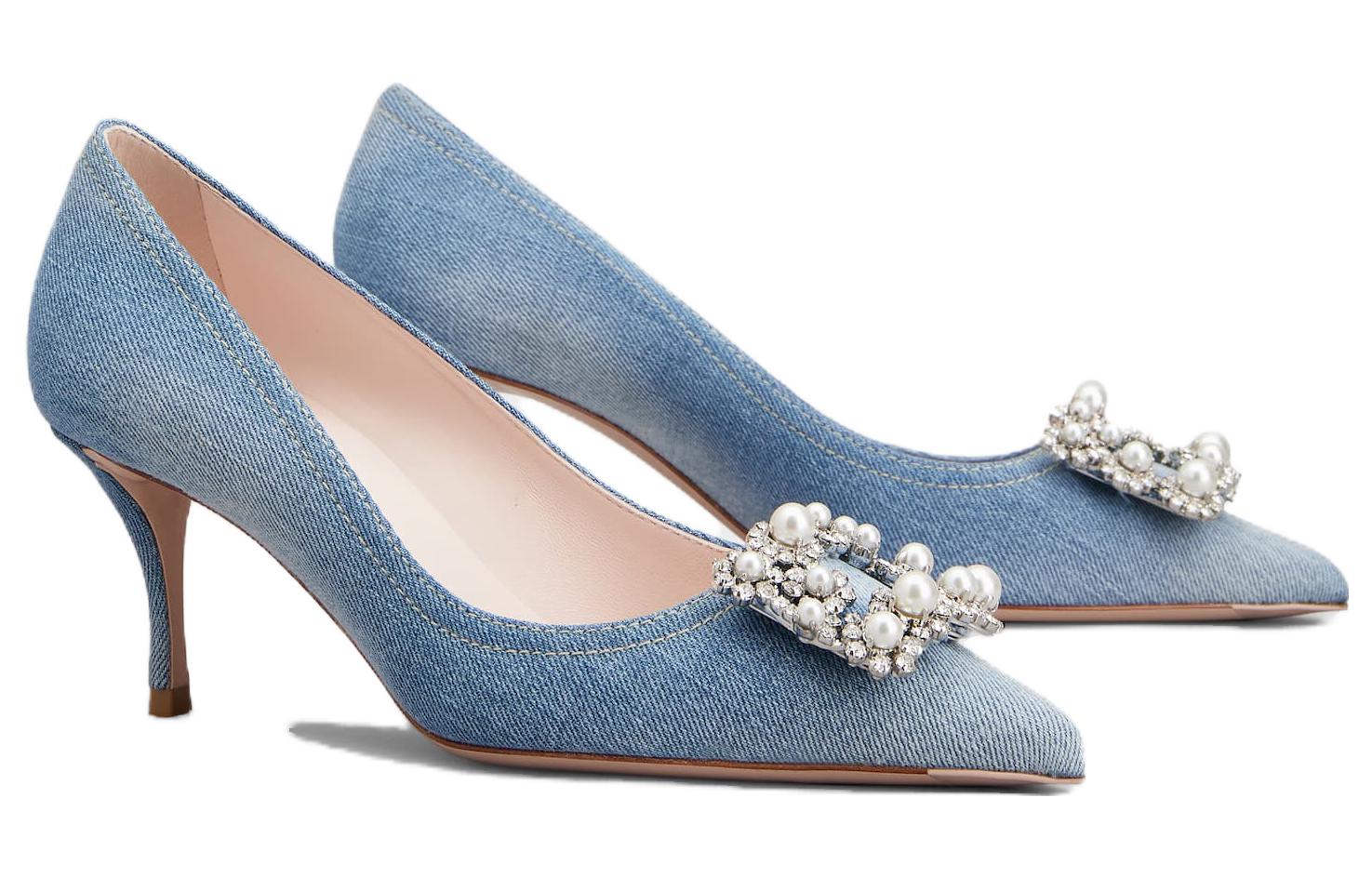 Order (W) Roger Vivier Flower Strass Kasut Tumit Runcing 'Biru' RVW41436280JDLU207