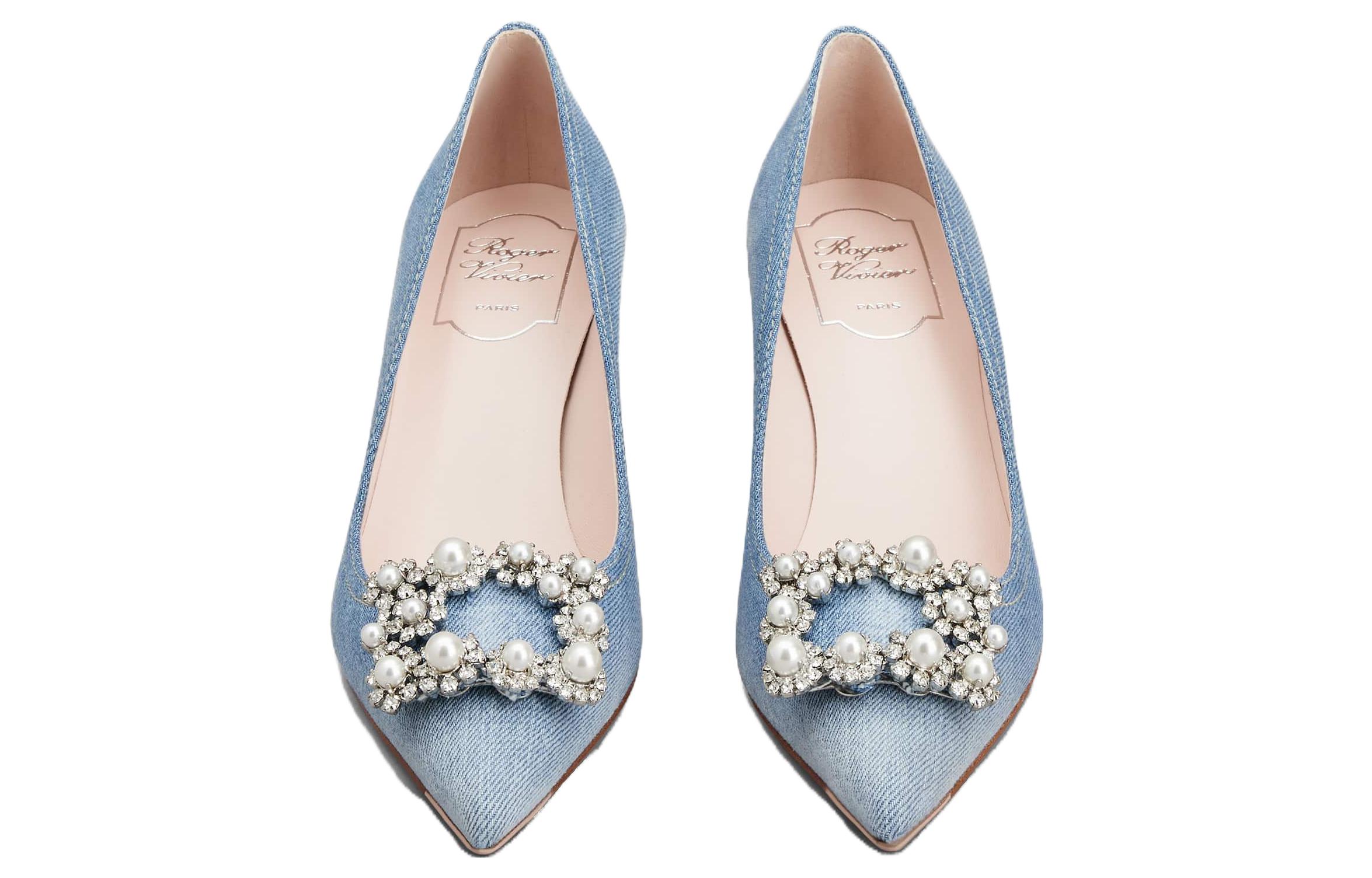 Lookbook (W) Roger Vivier Flower Strass Kasut Tumit Runcing 'Biru' RVW41436280JDLU207