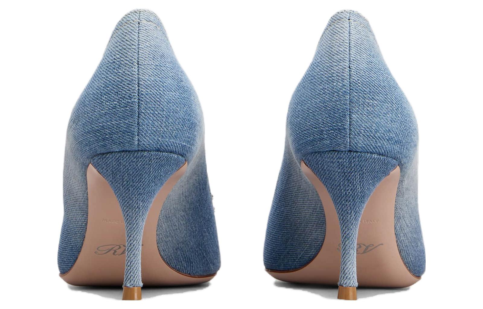 Shop (W) Roger Vivier Flower Strass Kasut Tumit Runcing 'Biru' RVW41436280JDLU207