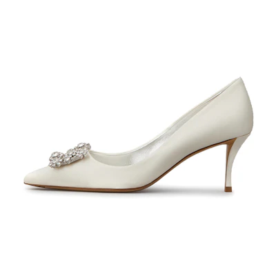 (W) Roger Vivier Flower Strass Satin High Heel 'Beige'