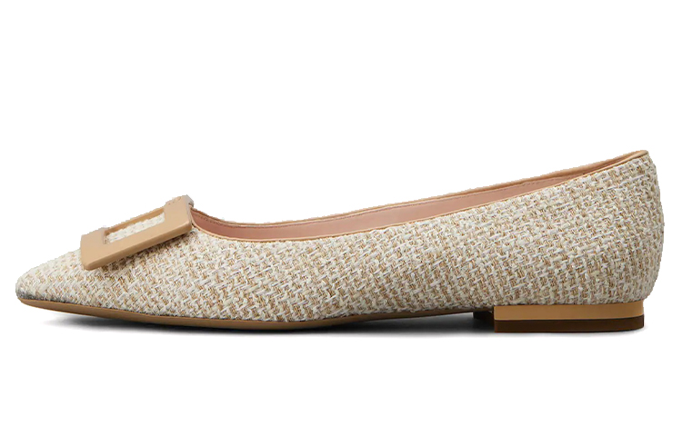 (W) Roger Vivier Gommettine 'Beige Patent Buckle Ballet Flats'