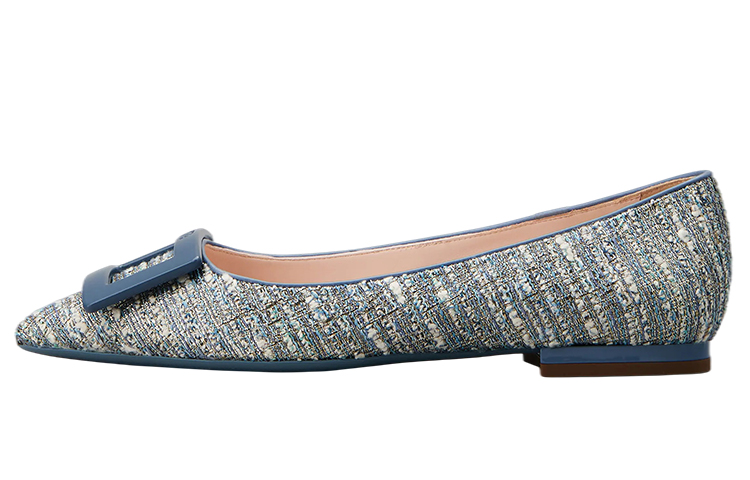 (W) Roger Vivier Gommettine 'Light Blue Patent Buckle Ballet Flats'