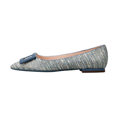 (W) Roger Vivier Gommettine 'Light Blue Patent Buckle Ballet Flats'