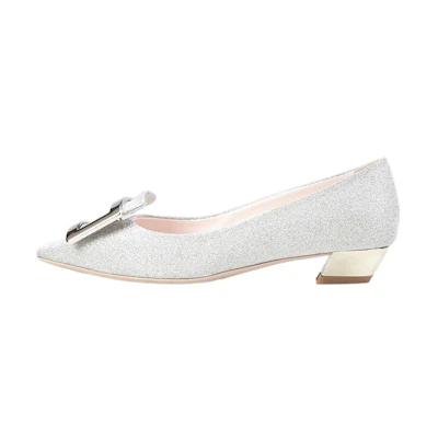 (W) Roger Vivier Gommettine 'Metal Buckle Silver Ballet High Heels'
