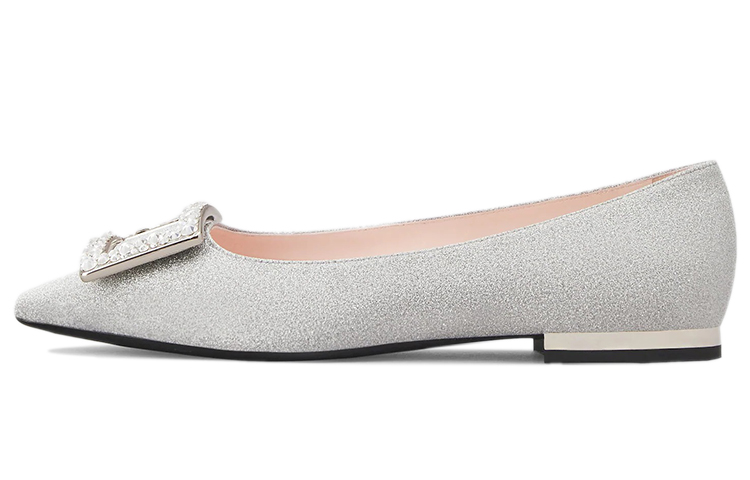 (W) Roger Vivier Gommettine 'Silver Buckle Ballet Flats'