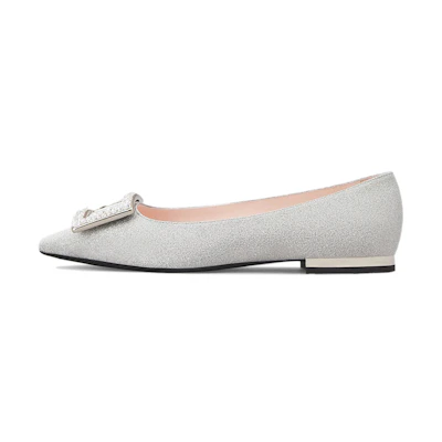 (W) Roger Vivier Gommettine 'Silver Buckle Ballet Flats'