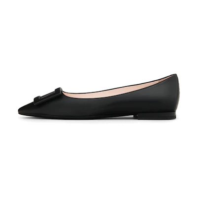 (W) Roger Vivier Gommettine Ballet Flats 'Black Leather'