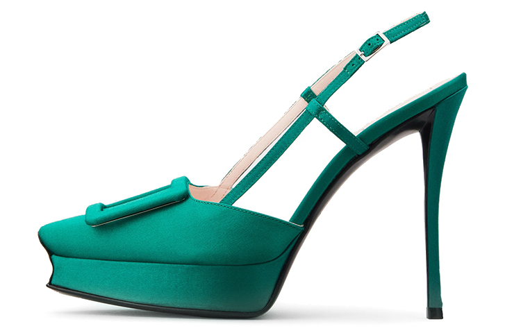 (W) Roger Vivier Heeled Sandals 'Green Silk Satin Buckle'
