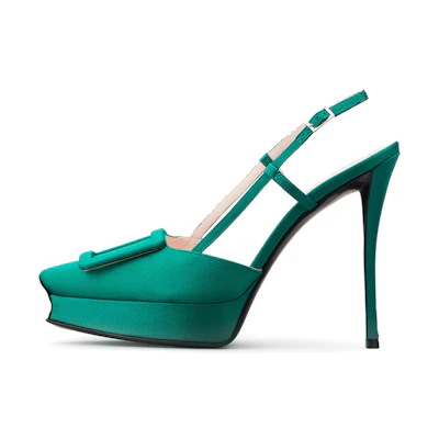 (W) Roger Vivier Heeled Sandals 'Green Silk Satin Buckle'