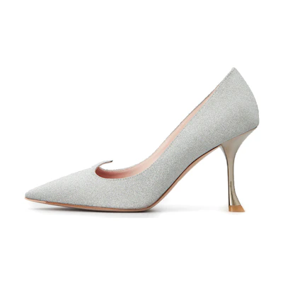 (W) Roger Vivier I Love Vivier 85 Heeled Pumps Glittered 'Silver'