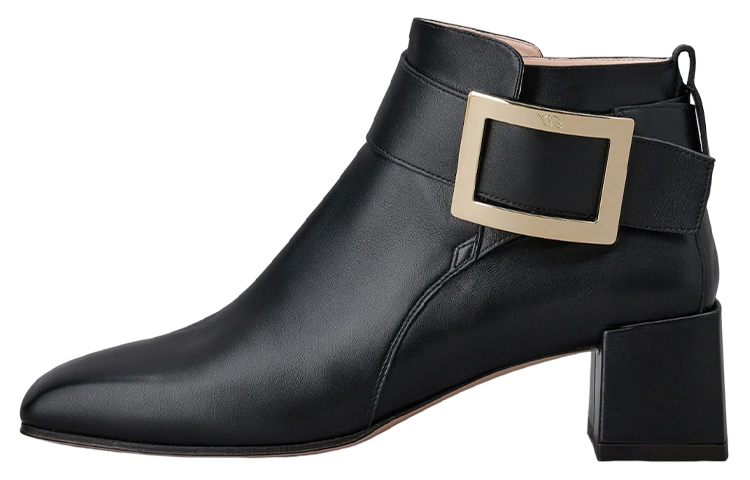 (W) Roger Vivier Leather 'Metal Buckle Ankle Boot - Black'