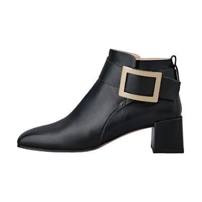 (W) Roger Vivier Leather 'Metal Buckle Ankle Boot - Black'
