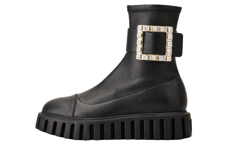 (Women) Roger Vivier Leather Ankle Boot 'Crystal Buckle Black' RVW64633870E4JB999