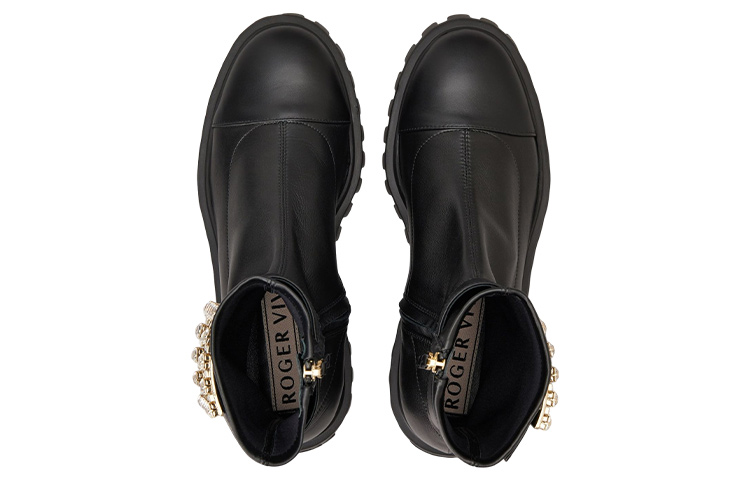Shop Roger Vivier 羅傑維維亞 皮革 水晶扣帶 短靴 女款 黑色