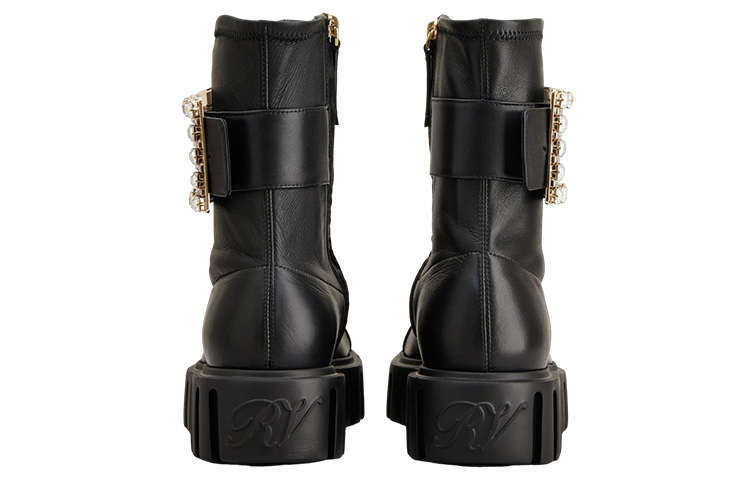 Purchase Roger Vivier 羅傑維維亞 皮革 水晶扣帶 短靴 女款 黑色