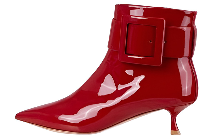 (W) Roger Vivier Leather Ankle Boots 'Red Fashion'