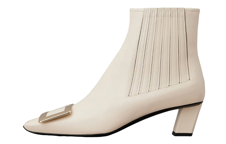 Buy Roger Vivier 羅傑・維維亞 皮革 金屬扣 短靴 女款 白色