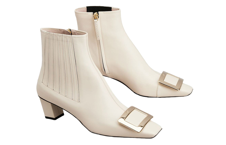 Order (Women) Roger Vivier Leather Ankle Boots 'White Metal Buckle' RVW00630330TFSC019