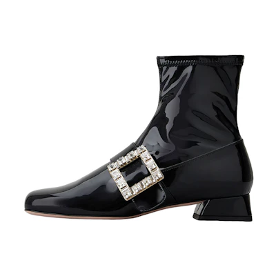 (W) Roger Vivier Leather Black 'Crystal Buckle Bootie'